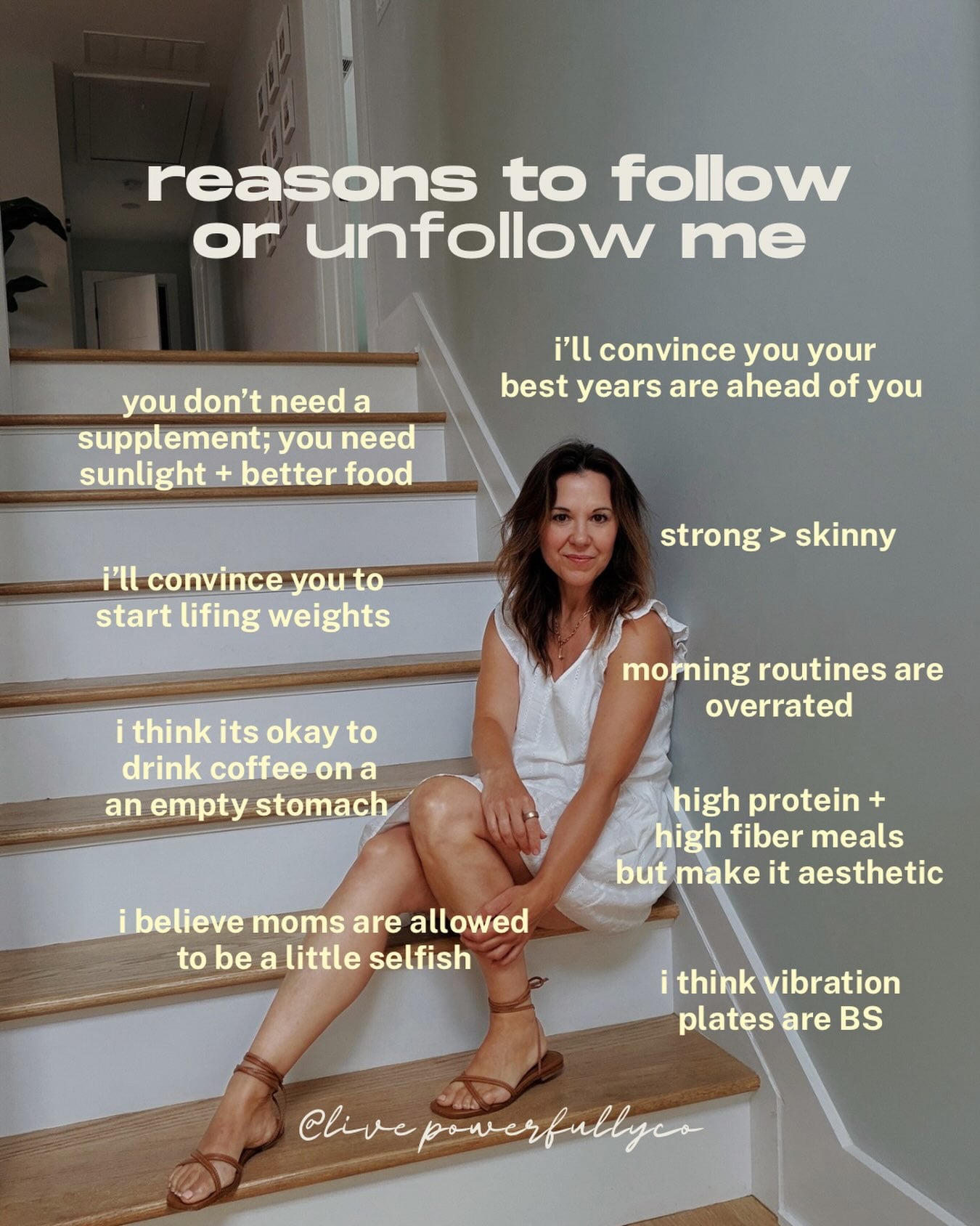Consider this my official disclaimer 👋

East coast. PR background, health coach. mom of 2, one puppy and a non-negotiable cold brew habit. I'm a 47 year-old woman who believes that the wellness industry has been selling women, particularly ambitious, high-performing women, the wrong strategy for years.

I'm not for everyone and that's OK. If this hits, let's be friends. ❤️

#womenempowerment #womenover40 #womenshealth #perimenopause