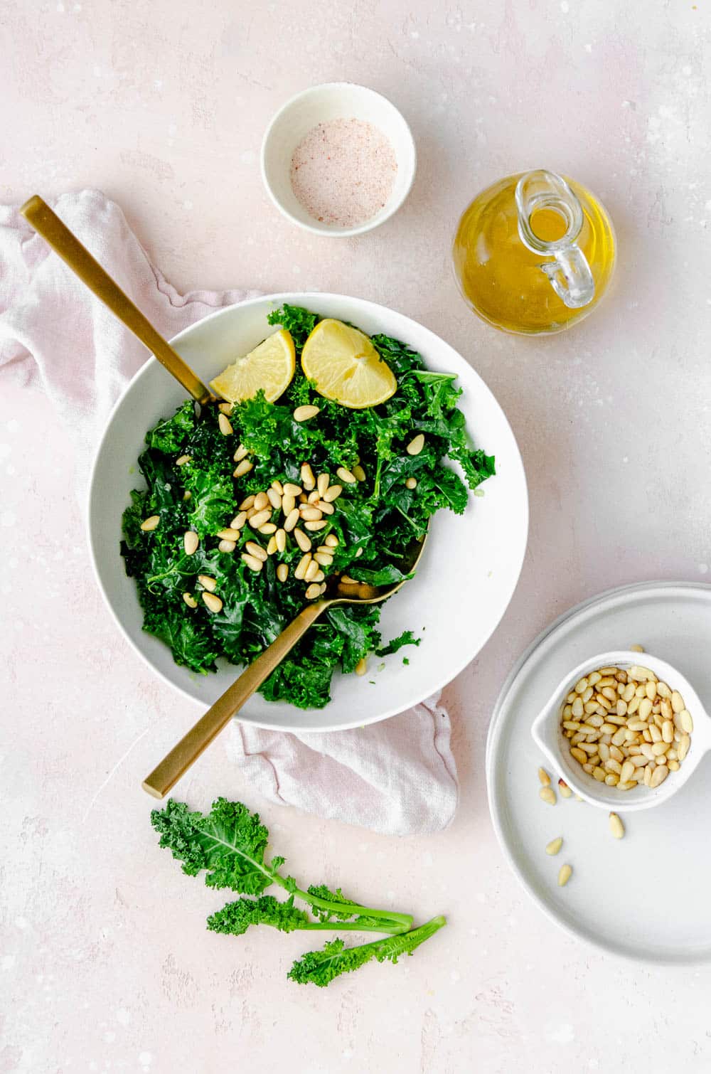 Bowl of kale with olive oil and salt