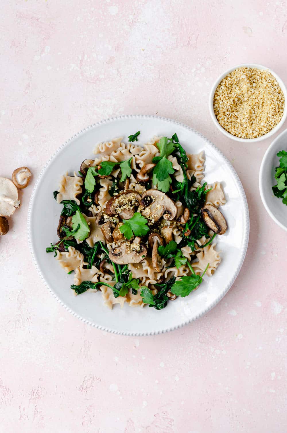 Truffle mushroom pasta with baby spinach 